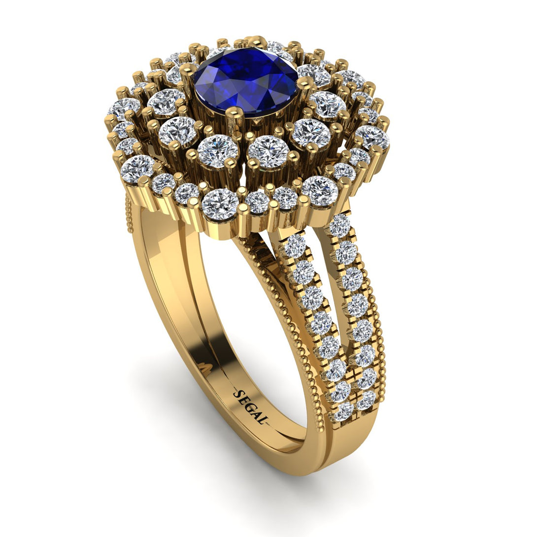 Sapphire Double Halo Gold Engagement Ring - Danielle No. 13