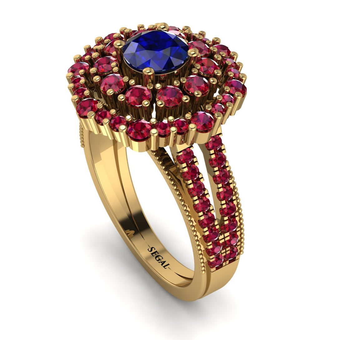 Sapphire Double Halo Gold Engagement Ring - Danielle No. 58