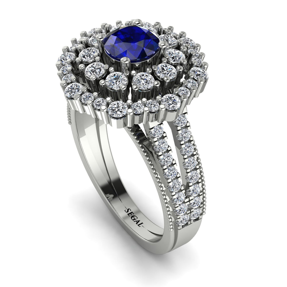 Sapphire Double Halo Gold Engagement Ring - Danielle No. 15