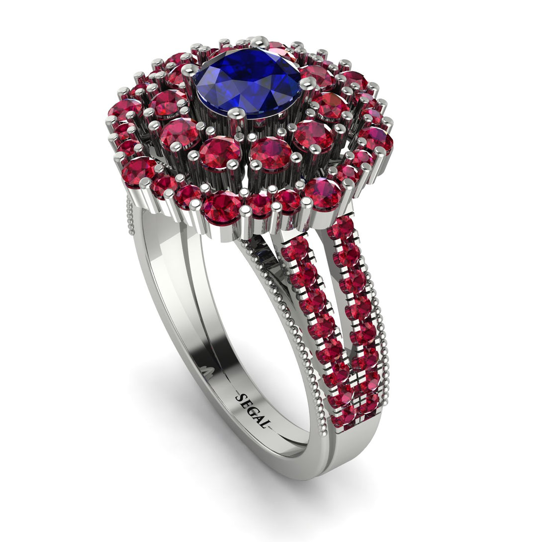 Sapphire Double Halo Gold Engagement Ring - Danielle No. 60