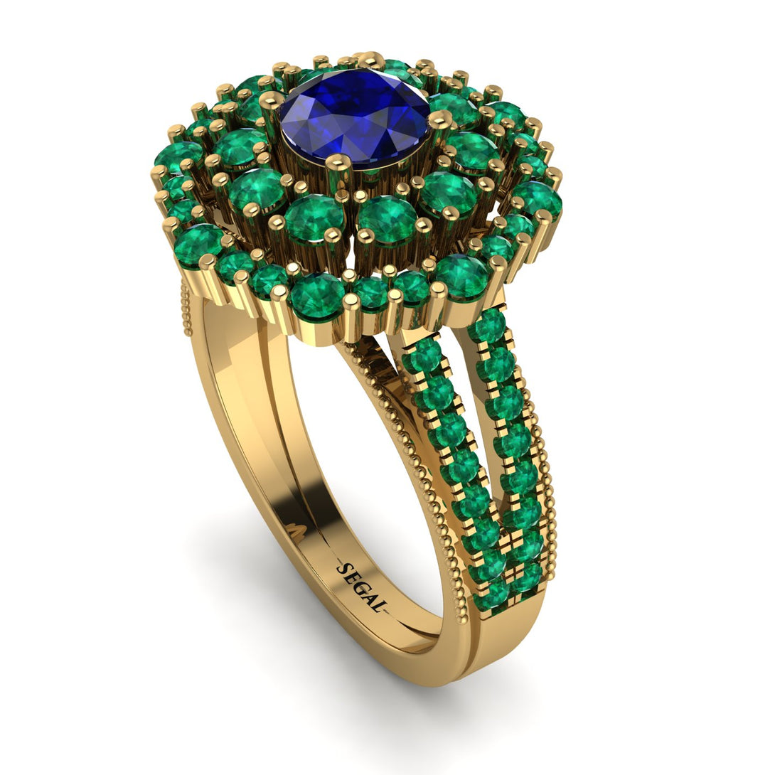 Sapphire Double Halo Gold Engagement Ring - Danielle No. 28