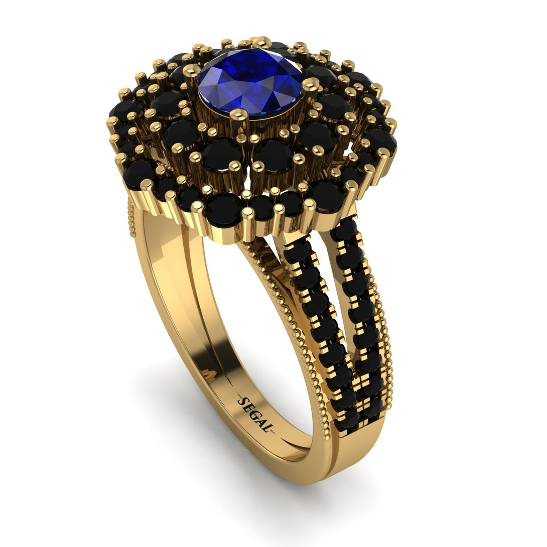 Sapphire Double Halo Gold Engagement Ring - Danielle No. 43