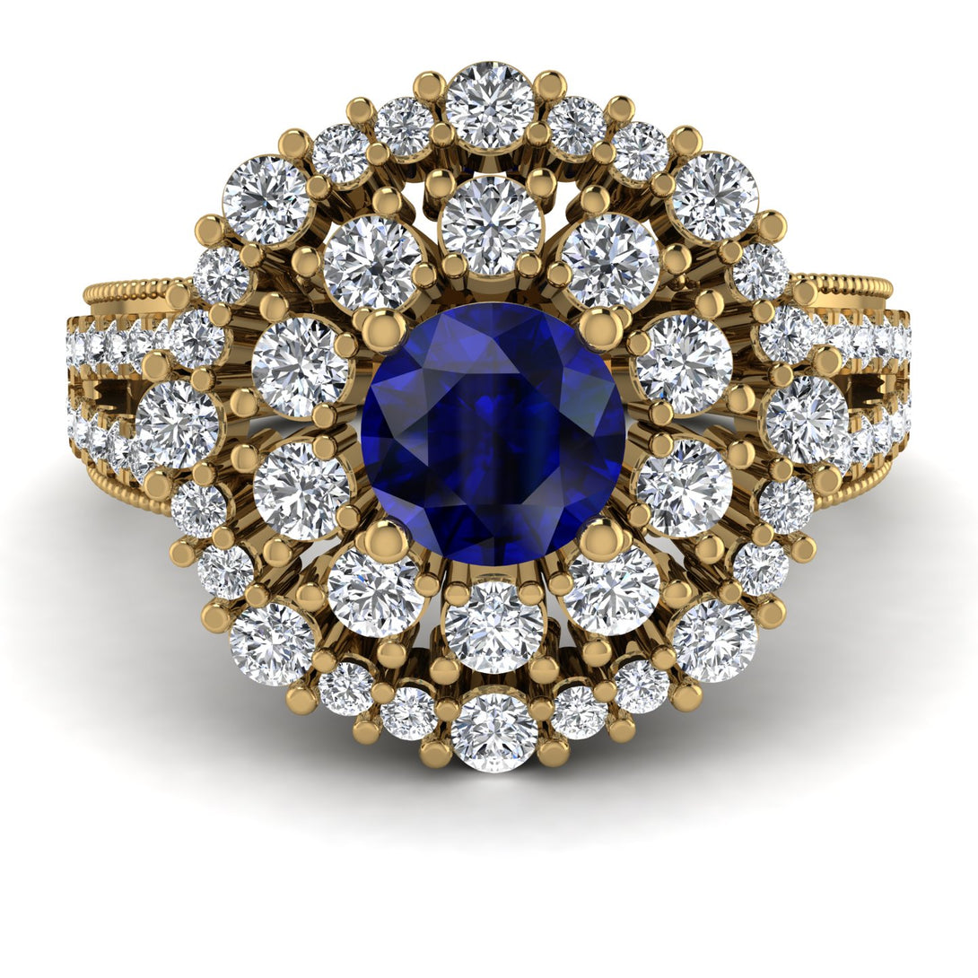 Sapphire Double Halo Gold Engagement Ring - Danielle No. 13