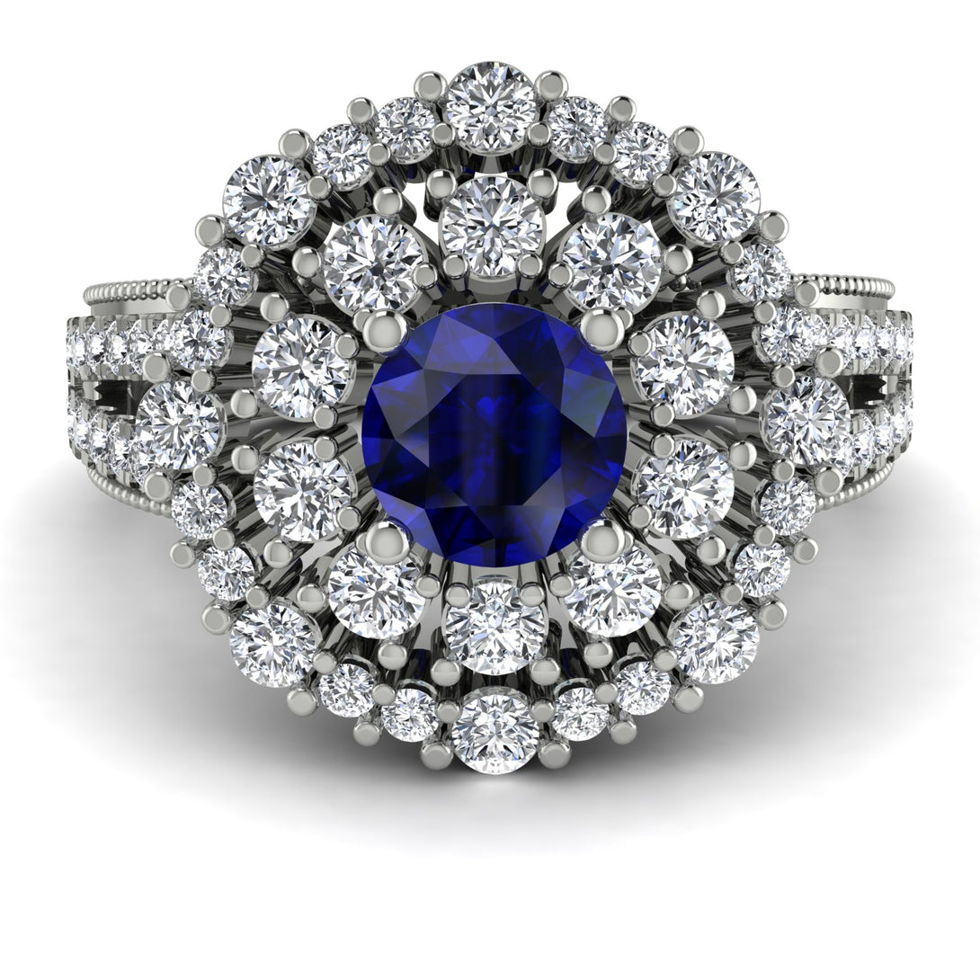 Sapphire Double Halo Gold Engagement Ring - Danielle No. 15