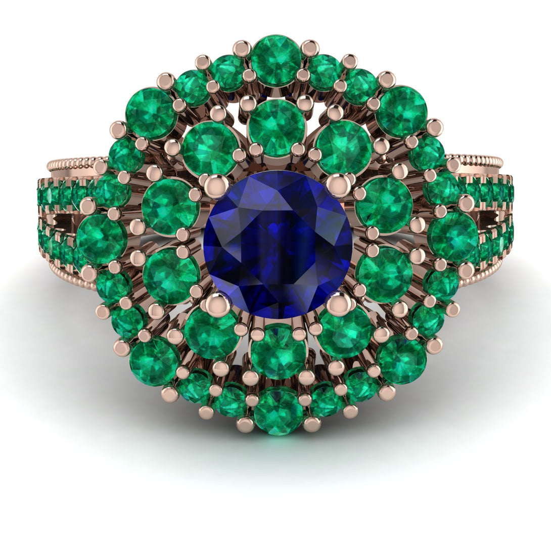 Sapphire Double Halo Gold Engagement Ring - Danielle No. 29
