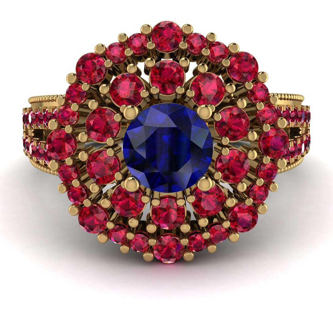 Sapphire Double Halo Gold Engagement Ring - Danielle No. 58