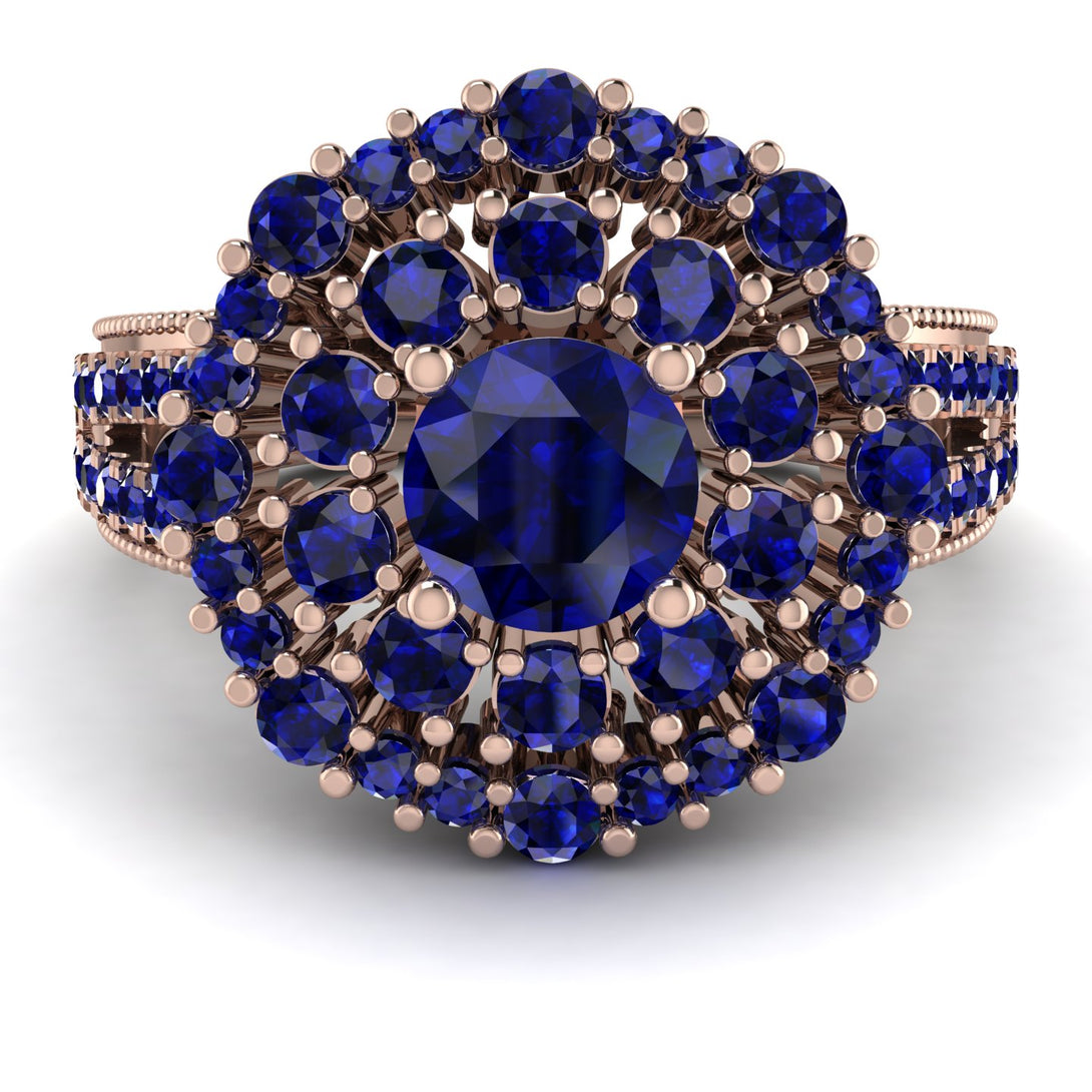 Sapphire Double Halo Gold Engagement Ring - Danielle No. 74