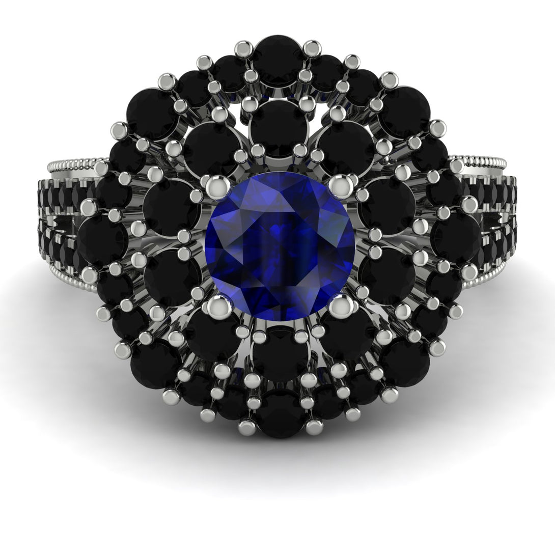 Sapphire Double Halo Gold Engagement Ring - Danielle No. 45