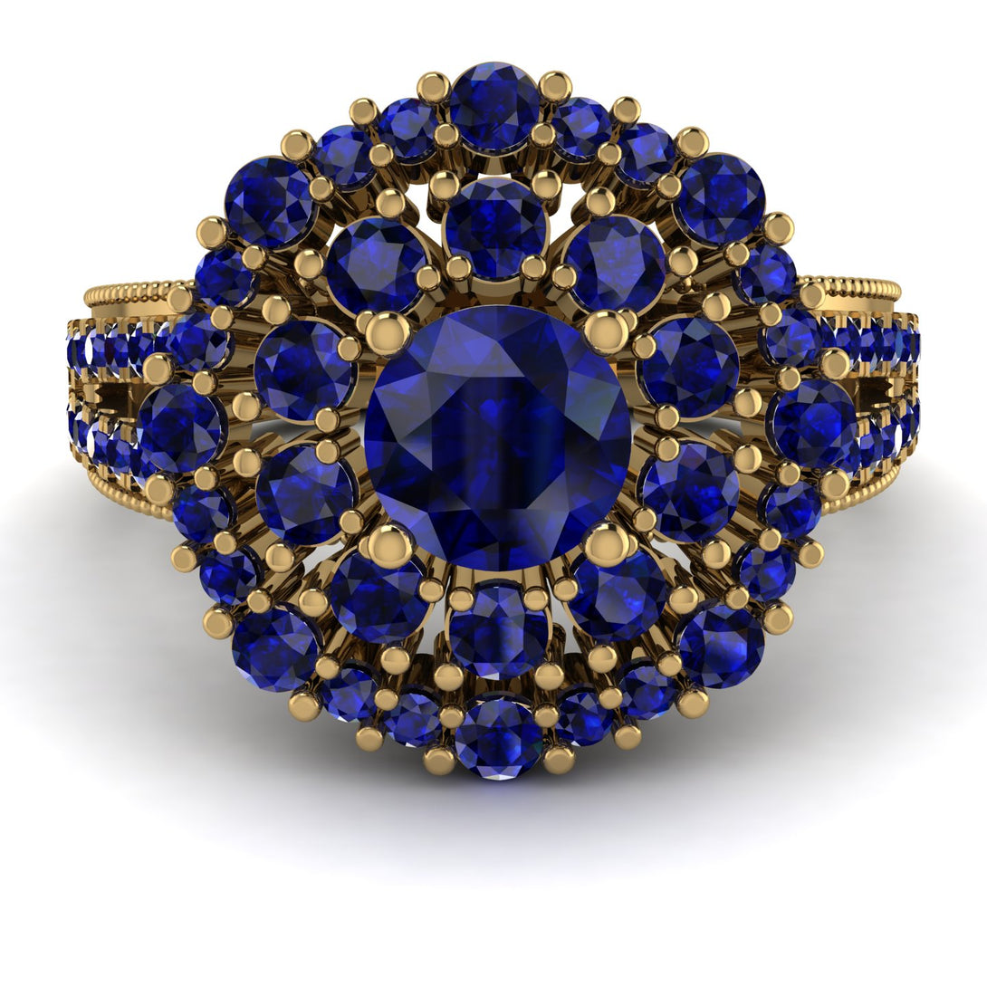 Sapphire Double Halo Gold Engagement Ring - Danielle No. 73