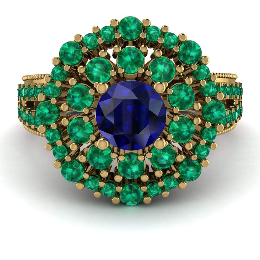 Sapphire Double Halo Gold Engagement Ring - Danielle No. 28