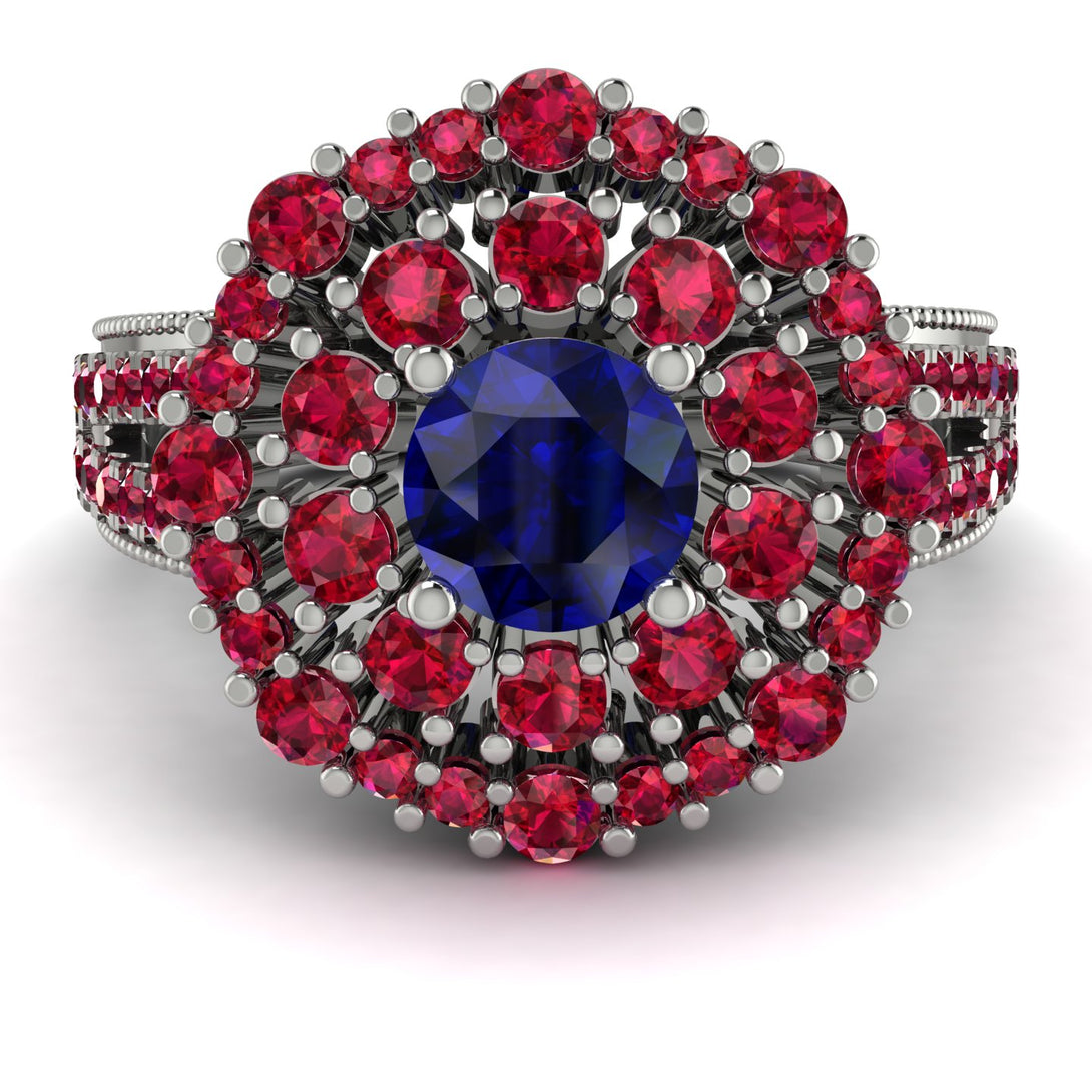 Sapphire Double Halo Gold Engagement Ring - Danielle No. 60