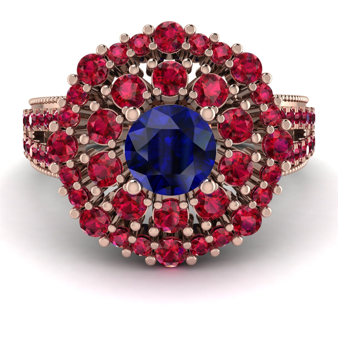 Sapphire Double Halo Gold Engagement Ring - Danielle No. 59