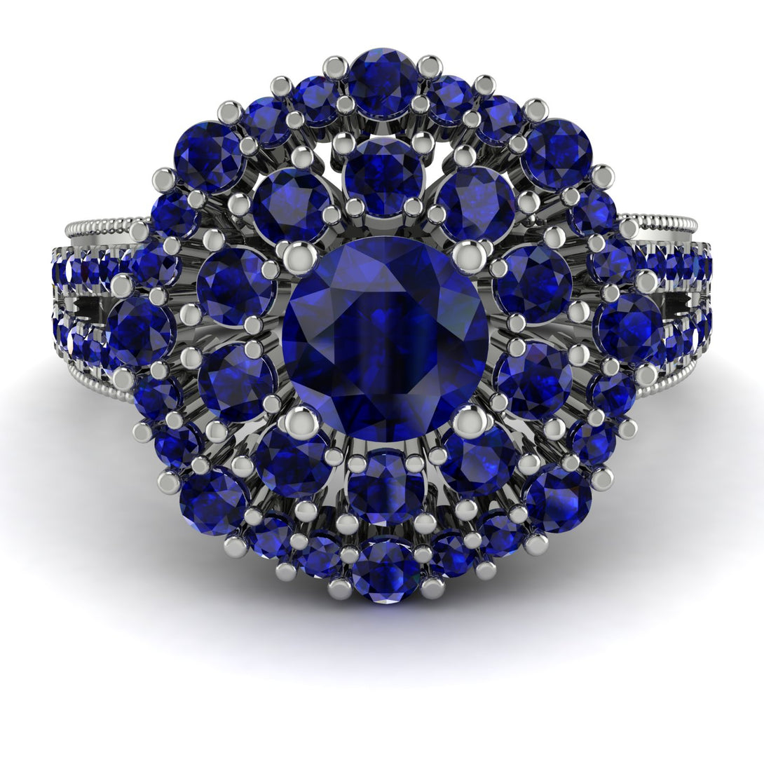 Sapphire Double Halo Gold Engagement Ring - Danielle No. 75