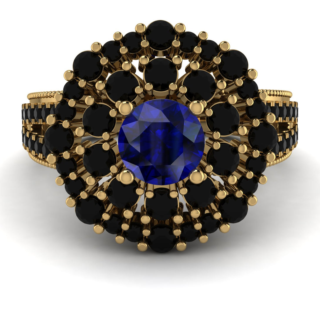 Sapphire Double Halo Gold Engagement Ring - Danielle No. 43