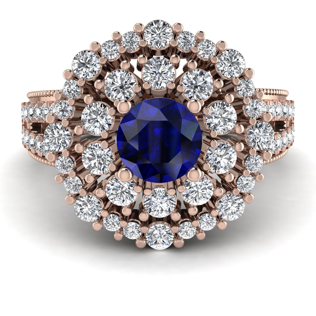 Sapphire Double Halo Gold Engagement Ring - Danielle No. 14