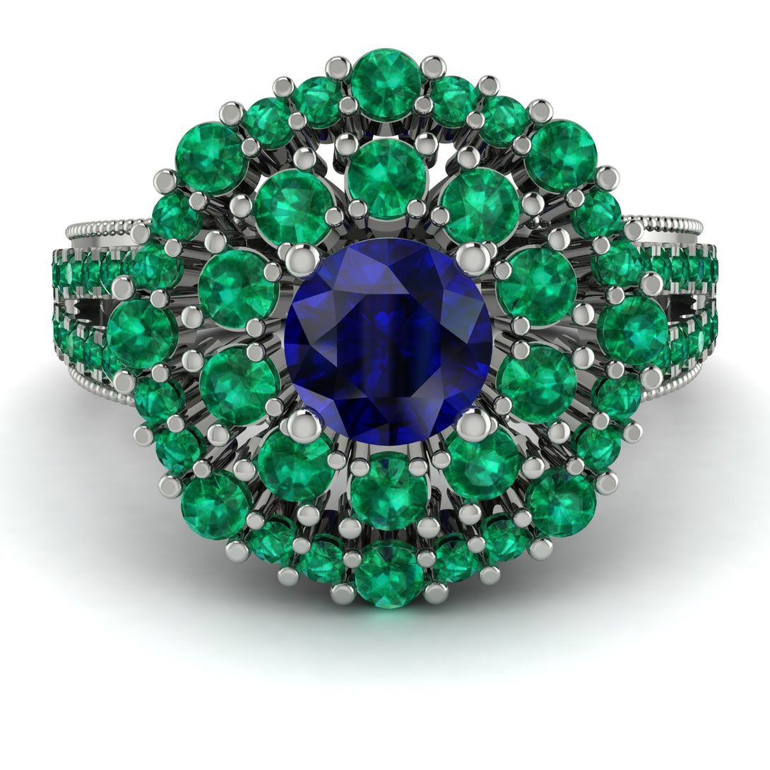 Sapphire Double Halo Gold Engagement Ring - Danielle No. 30