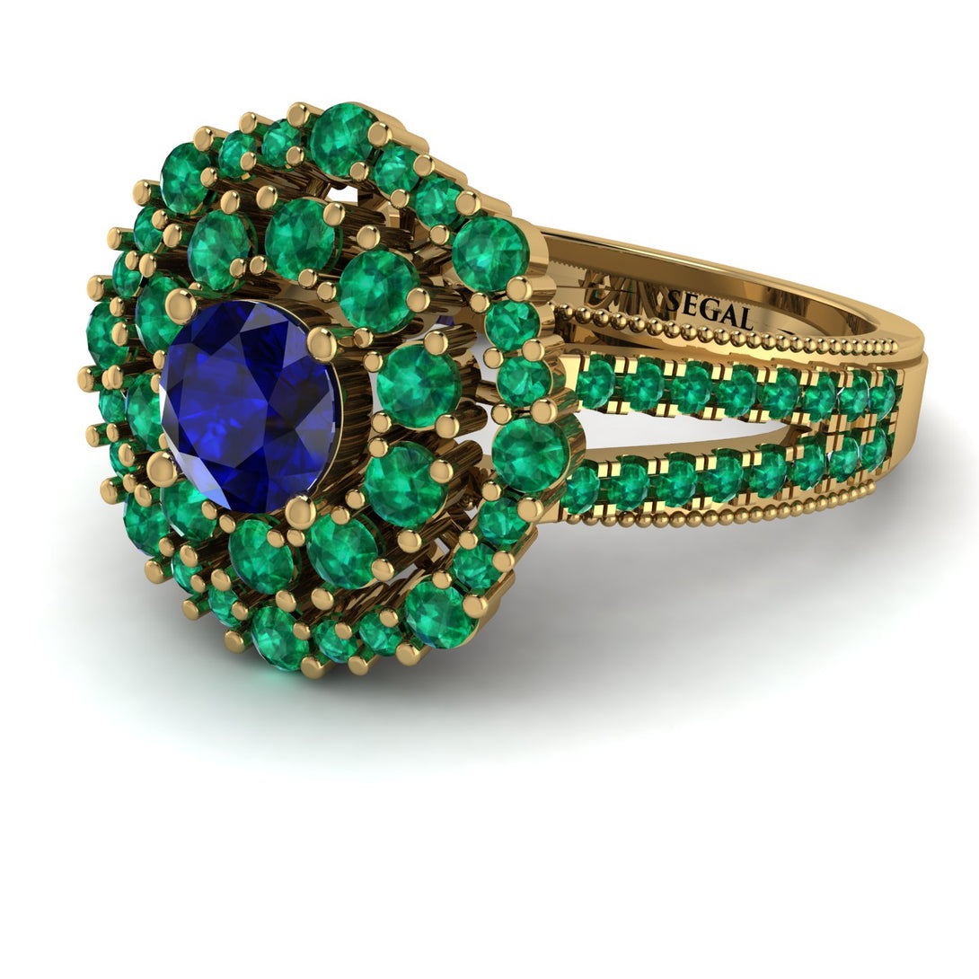 Sapphire Double Halo Gold Engagement Ring - Danielle No. 28