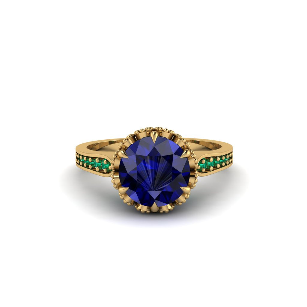 Sapphire Milgrain Engagement Ring - Yara No. 28