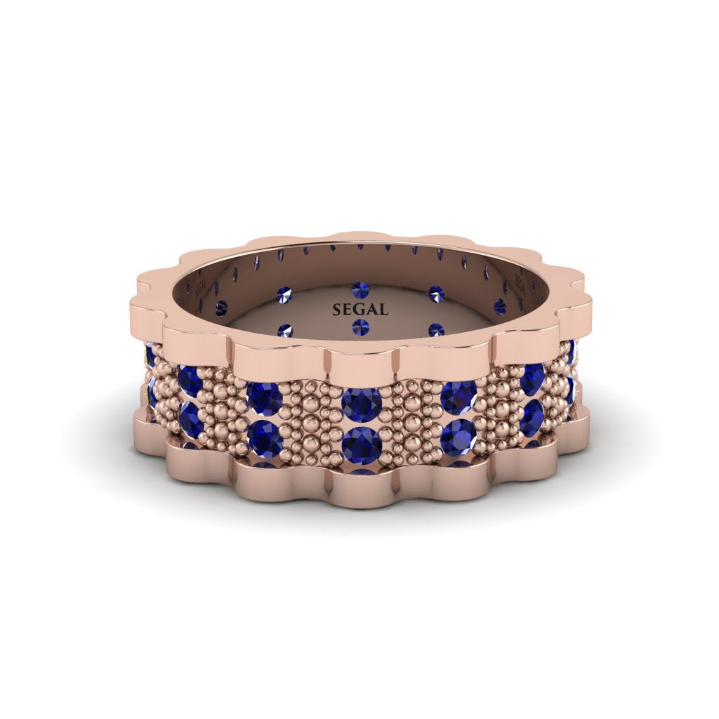 Sapphire Wavy Gold Men's Wedding Ring - Joshua No. 14