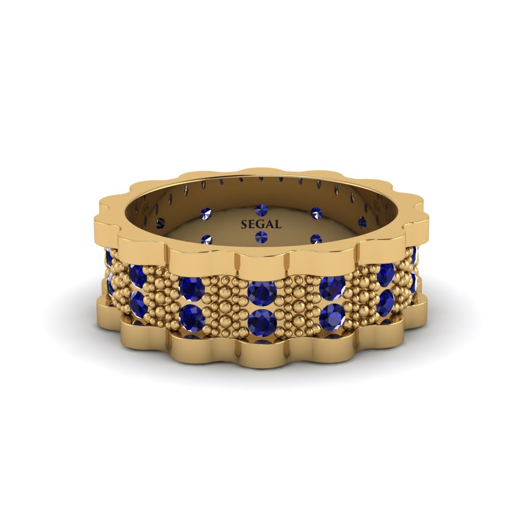 Sapphire Wavy Gold Men's Wedding Ring - Joshua No. 13