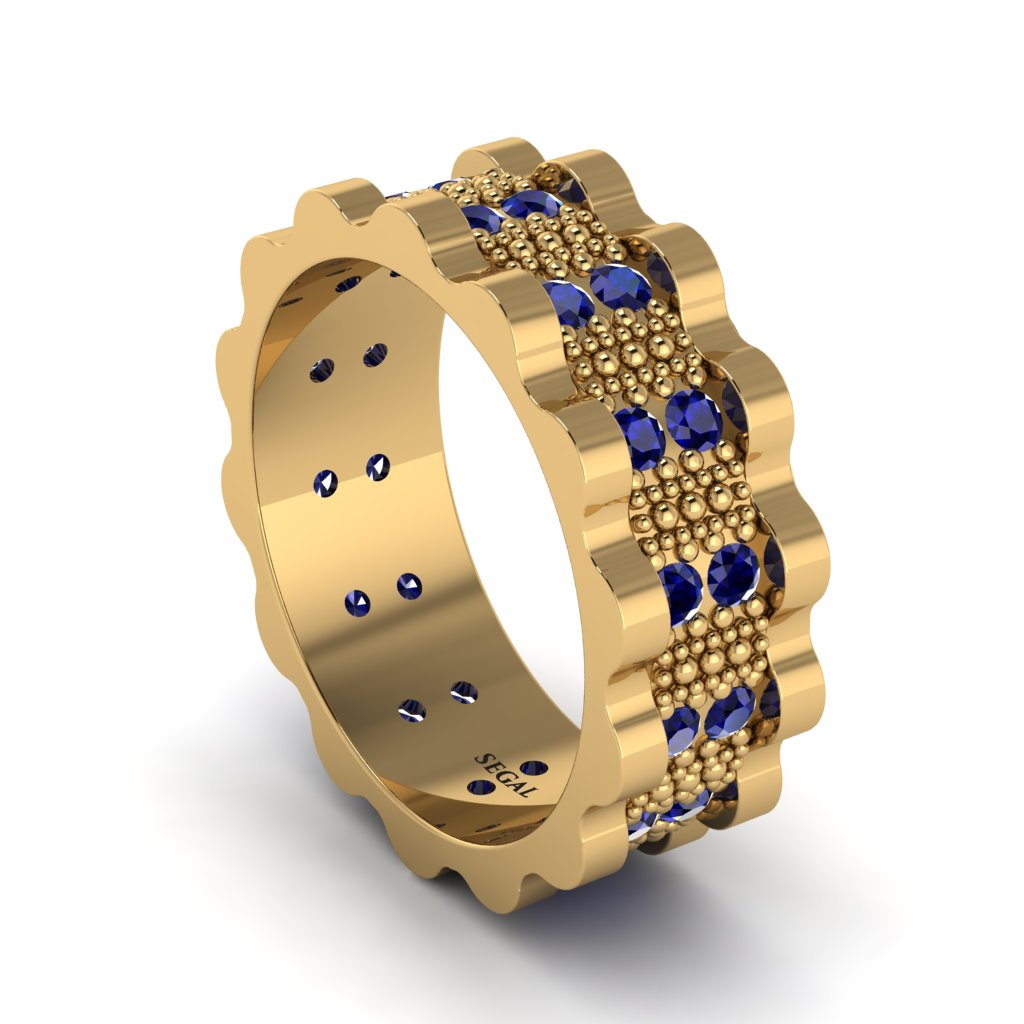 Sapphire Wavy Gold Men's Wedding Ring - Joshua No. 13