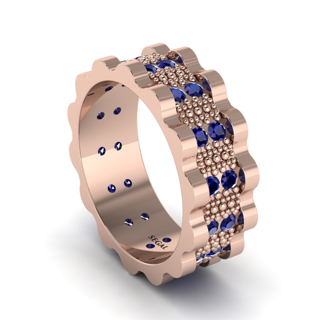Sapphire Wavy Gold Men's Wedding Ring - Joshua No. 14