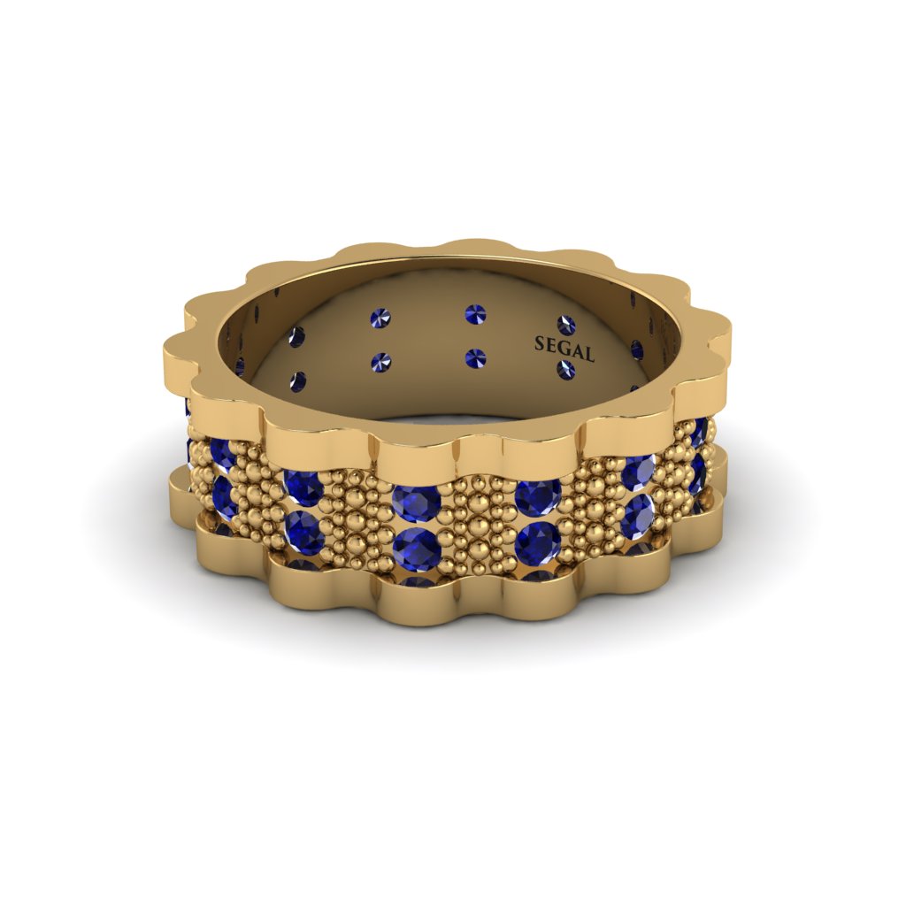 Sapphire Wavy Gold Men's Wedding Ring - Joshua No. 13