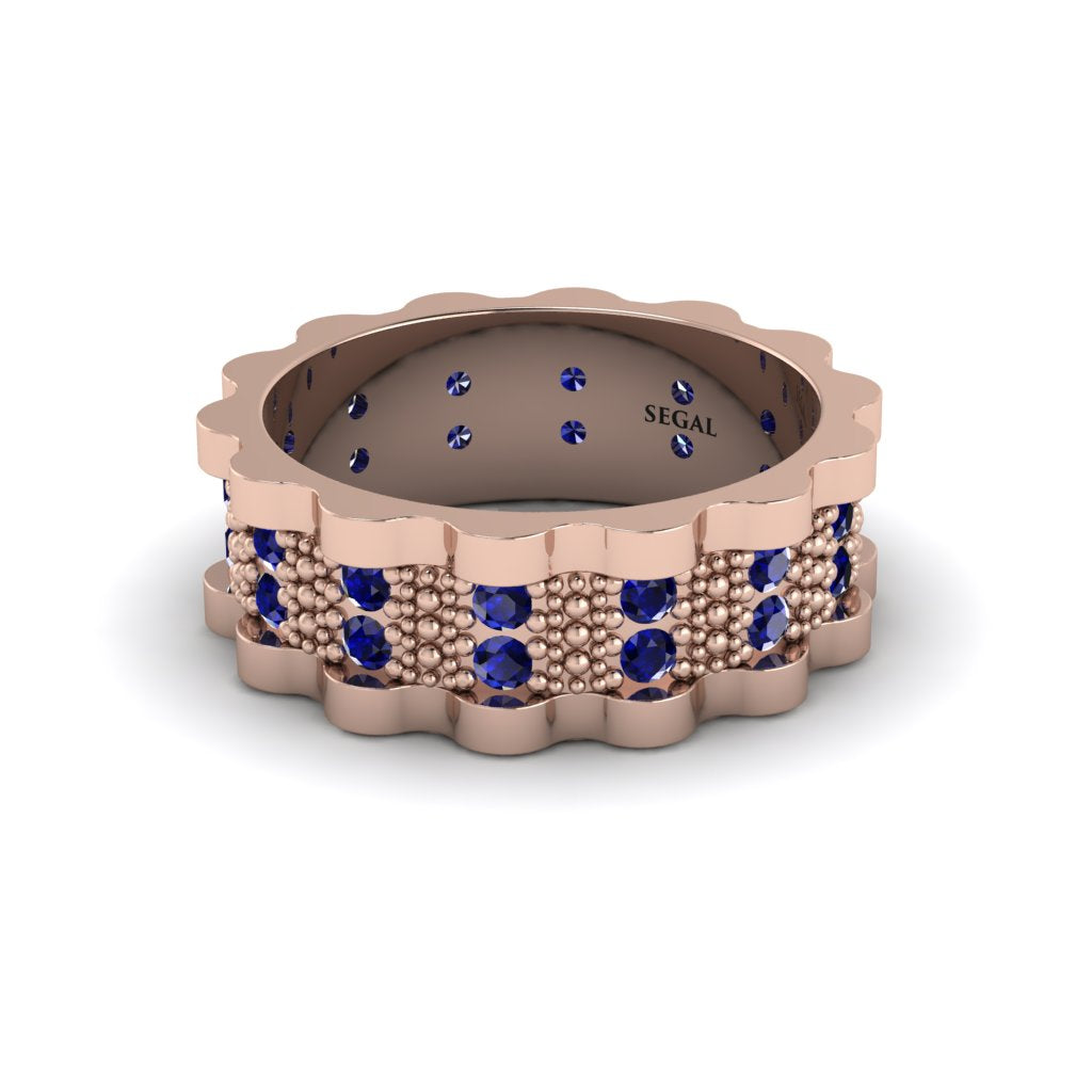 Sapphire Wavy Gold Men's Wedding Ring - Joshua No. 14