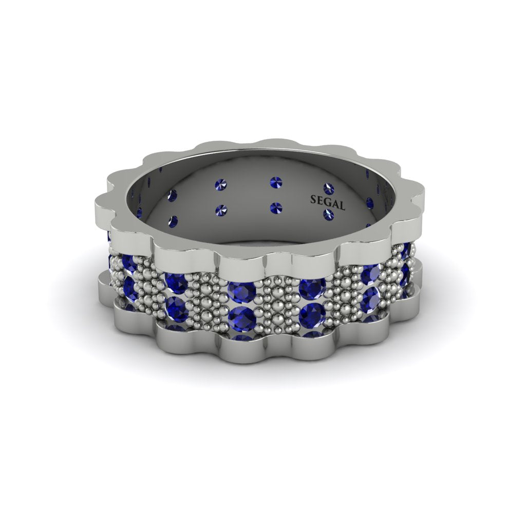 Sapphire Wavy Gold Men's Wedding Ring - Joshua No. 15