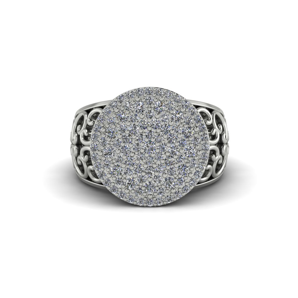 Diamond Signet Filigree Pave Engagement Ring - Rylie No. 3