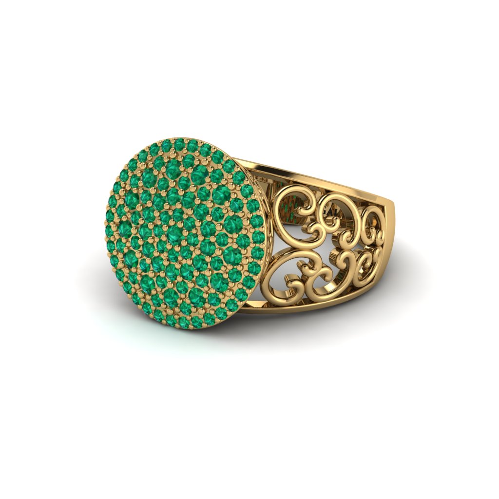 Emerald Signet Filigree Pave Engagement Ring - Rylie No. 4