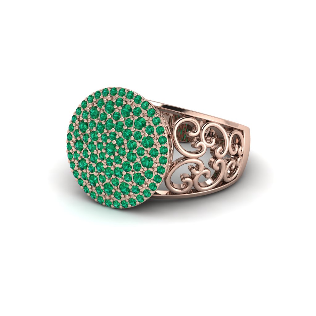 Emerald Signet Filigree Pave Engagement Ring - Rylie No. 5