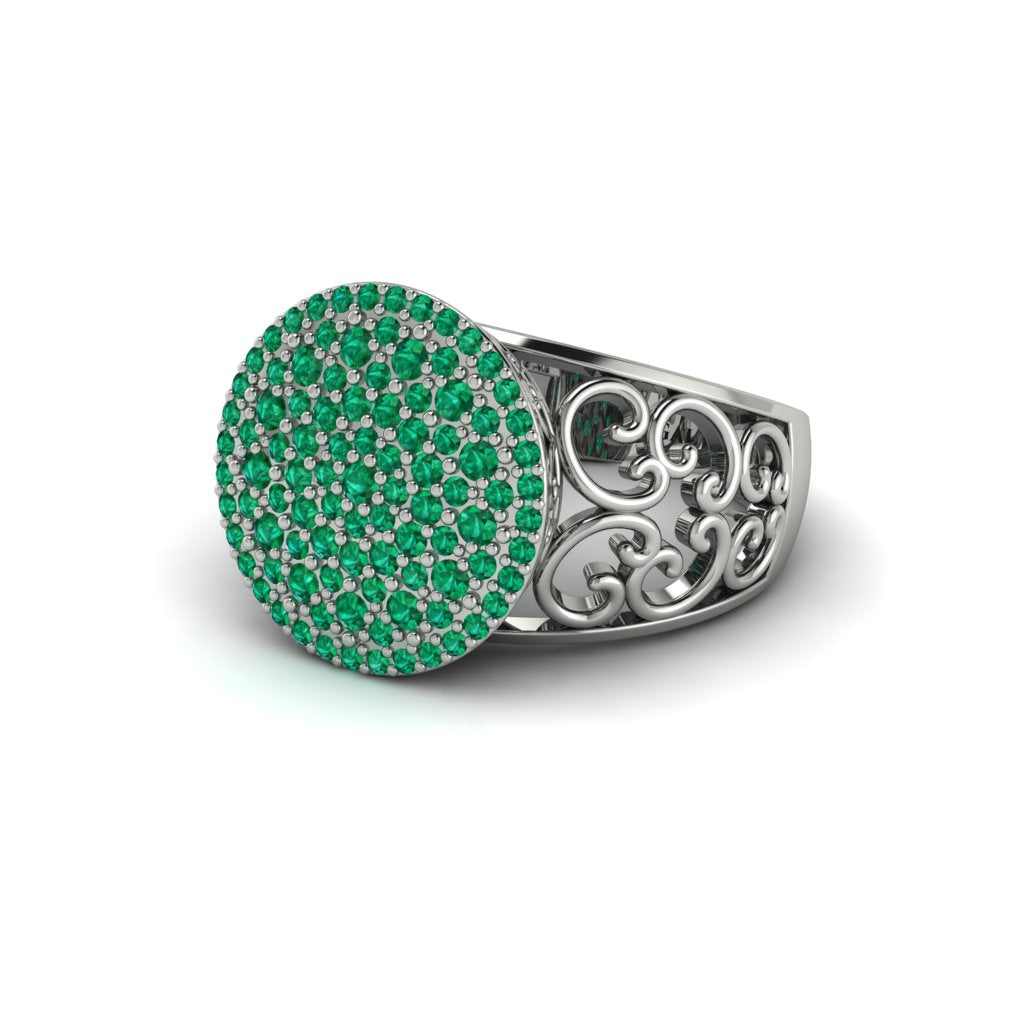 Emerald Signet Filigree Pave Engagement Ring - Rylie No. 6