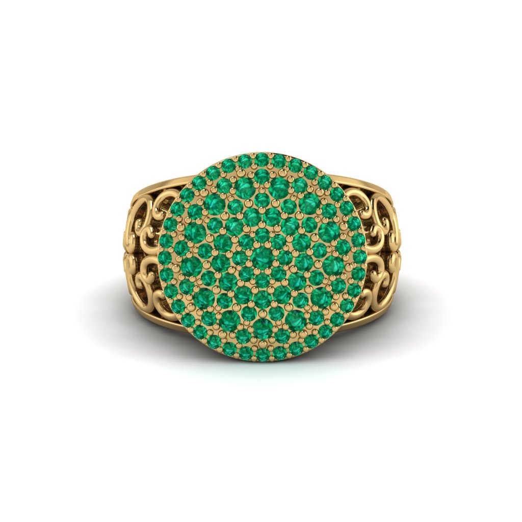 Emerald Signet Filigree Pave Engagement Ring - Rylie No. 4