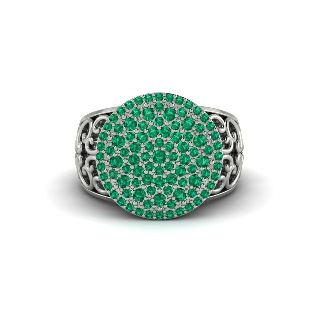 Emerald Signet Filigree Pave Engagement Ring - Rylie No. 6
