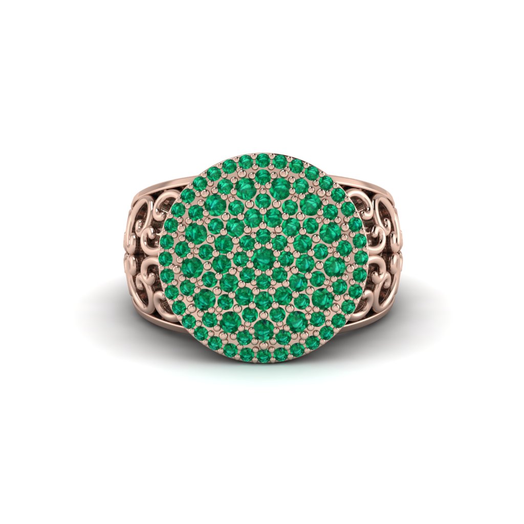 Emerald Signet Filigree Pave Engagement Ring - Rylie No. 5
