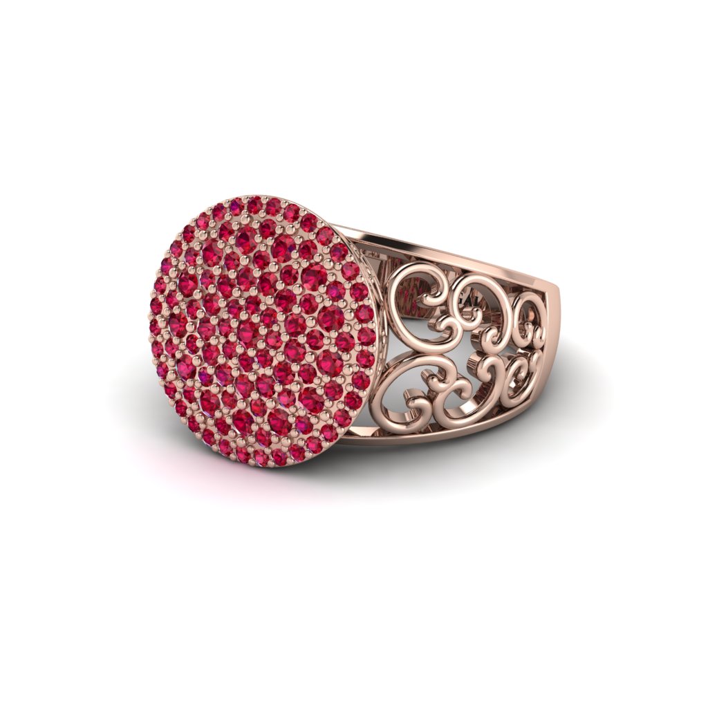 Ruby Signet Filigree Pave Engagement Ring - Rylie No. 11