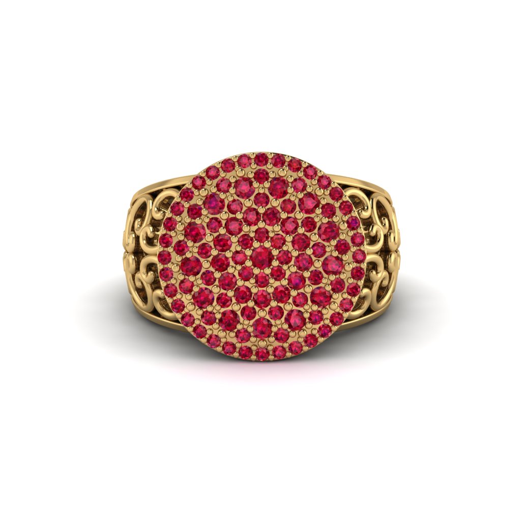 Ruby Signet Filigree Pave Engagement Ring - Rylie No. 10