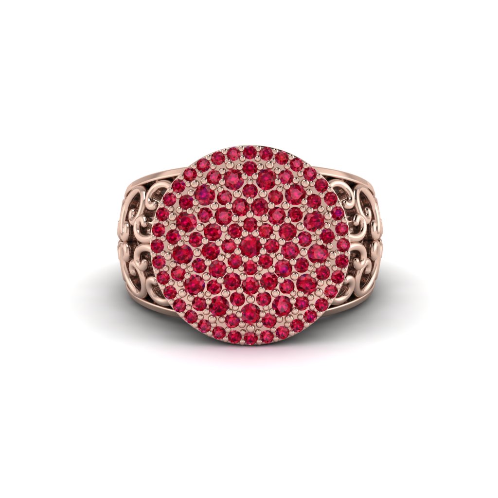 Ruby Signet Filigree Pave Engagement Ring - Rylie No. 11