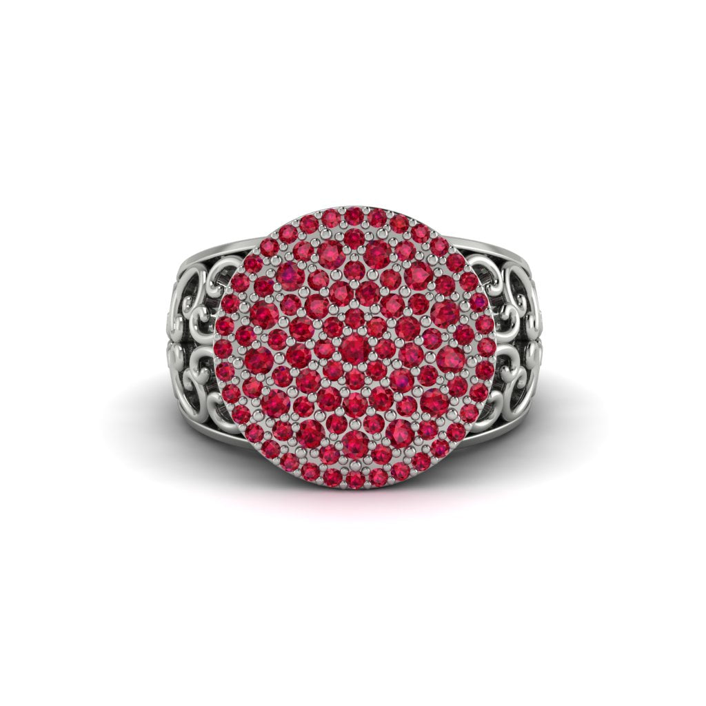 Ruby Signet Filigree Pave Engagement Ring - Rylie No. 12