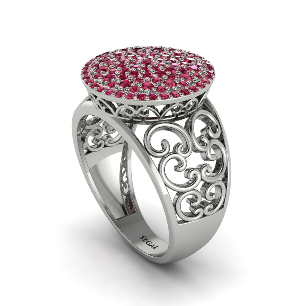 Ruby Signet Filigree Pave Engagement Ring - Rylie No. 12