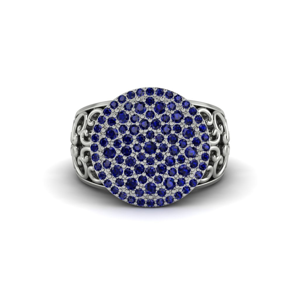 Sapphire Signet Filigree Pave Engagement Ring - Rylie No. 15