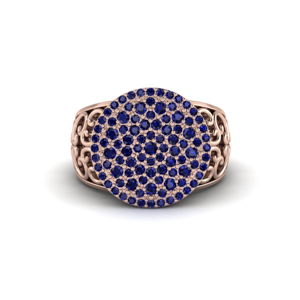 Sapphire Signet Filigree Pave Engagement Ring - Rylie No. 14