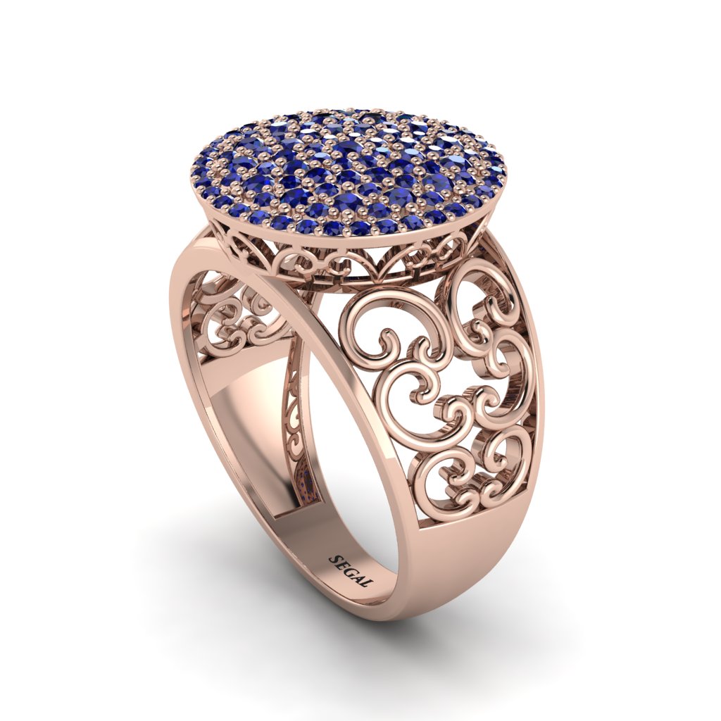 Sapphire Signet Filigree Pave Engagement Ring - Rylie No. 14