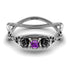 Amethyst Rose Engagement ring 14K White Gold Thin Elegant Flower Ring with Black Damonds - Stella no. 300