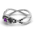 Amethyst Rose Engagement ring 14K White Gold Thin Elegant Flower Ring with Black Damonds - Stella no. 300