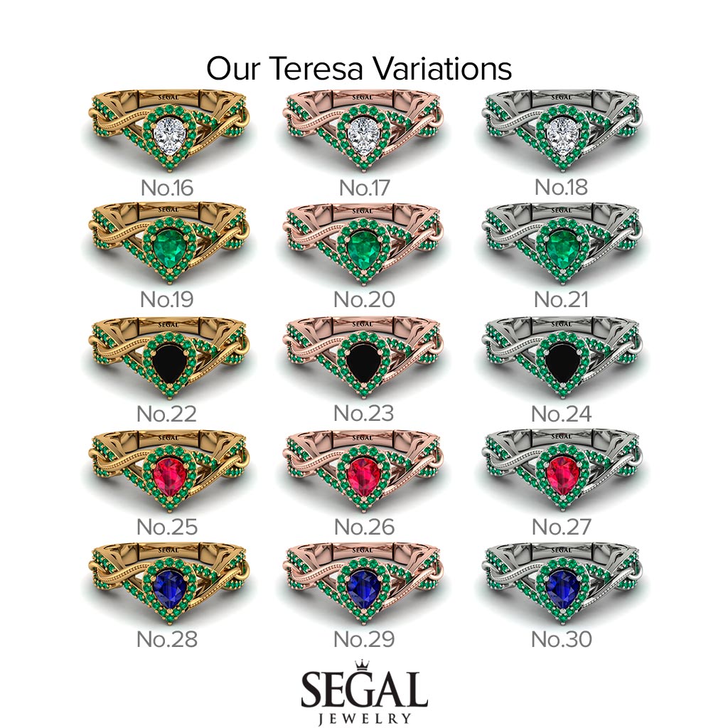 Infinity Inspired Halo Emerald Engagement Ring - Teresa No. 64