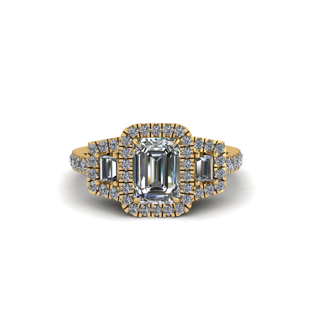 Diamond Three Halo Radiance Engagement Ring - Emely No. 1