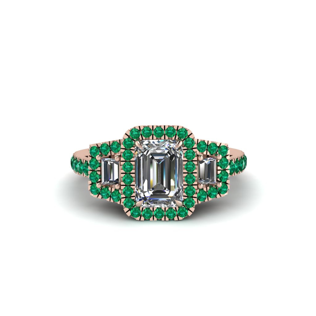 Diamond Three Halo Radiance Engagement Ring - Emely No. 17