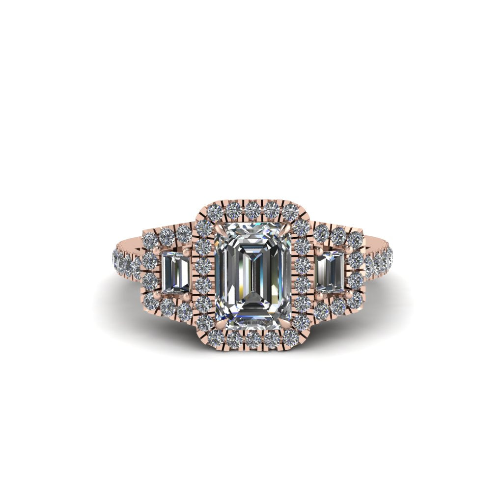 Diamond Three Halo Radiance Engagement Ring - Emely No. 2